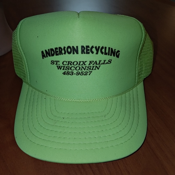 Vtg Anderson Recycling St Croix Falls Wisconsin Trucker Snapback Cap Hat Rope